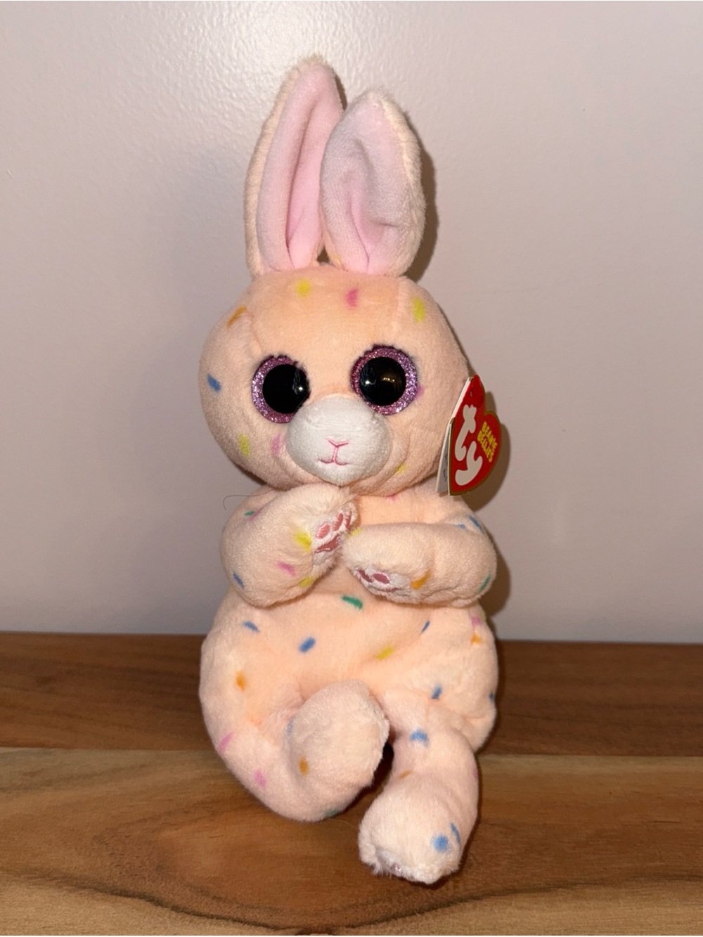 Ty Beanie Baby Bellies PEACHES the Easter Bunny Rabbit (6 Inch) ~ NEW